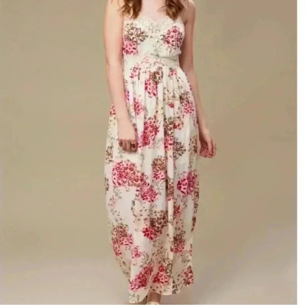 Floral Maxi Dress - Pink and White